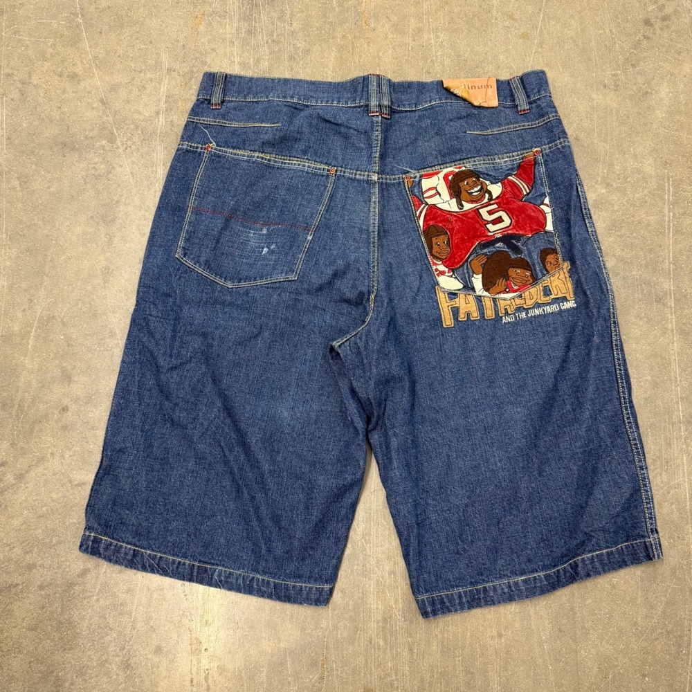Platinum FUBU Fat Albert Baggy Denim Shorts Blue Y2K Hip Hop Mens 44